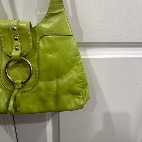 Lime Green Women's Shoulder Bag with Ring Detail - Picture 4 of 6